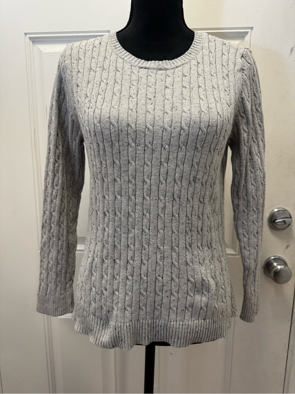 croft & barrow Light Gray Cable Crewneck Sweater 0477